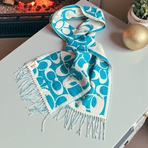 Coach Teal Merino Wool Signature Scarf